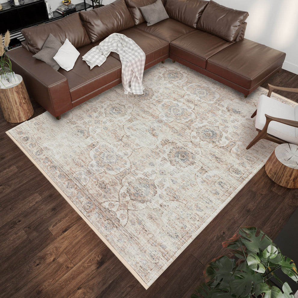 Indoor/Outdoor Marbella MB5 Ivory Machine Washable 8' x 10' Rug