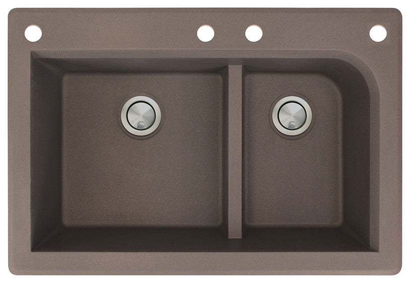 Radius 33" silQ Granite Double Bowl Kitchen Sink with 4 Holes in Espresso