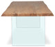 Brooks Dining Table, Glass Base, Teak Top, Clear Glass Base, 40"x79"