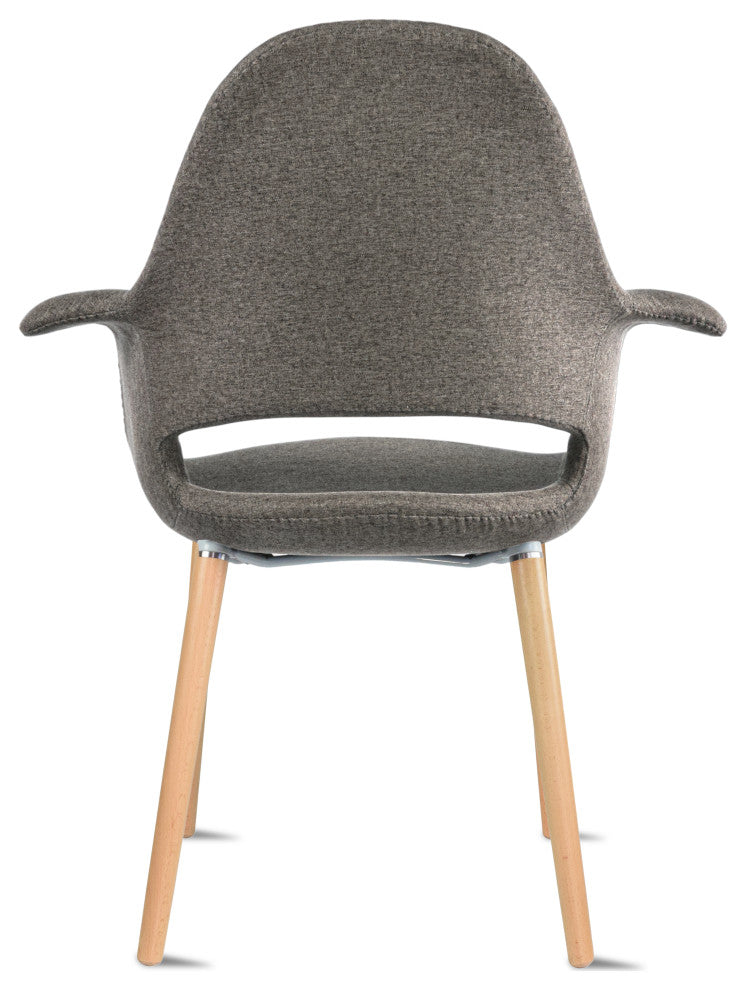 Modern Fabric With Arms Organic Dining Chairs, Set of 2, Charcoal Dark Taupe Gray