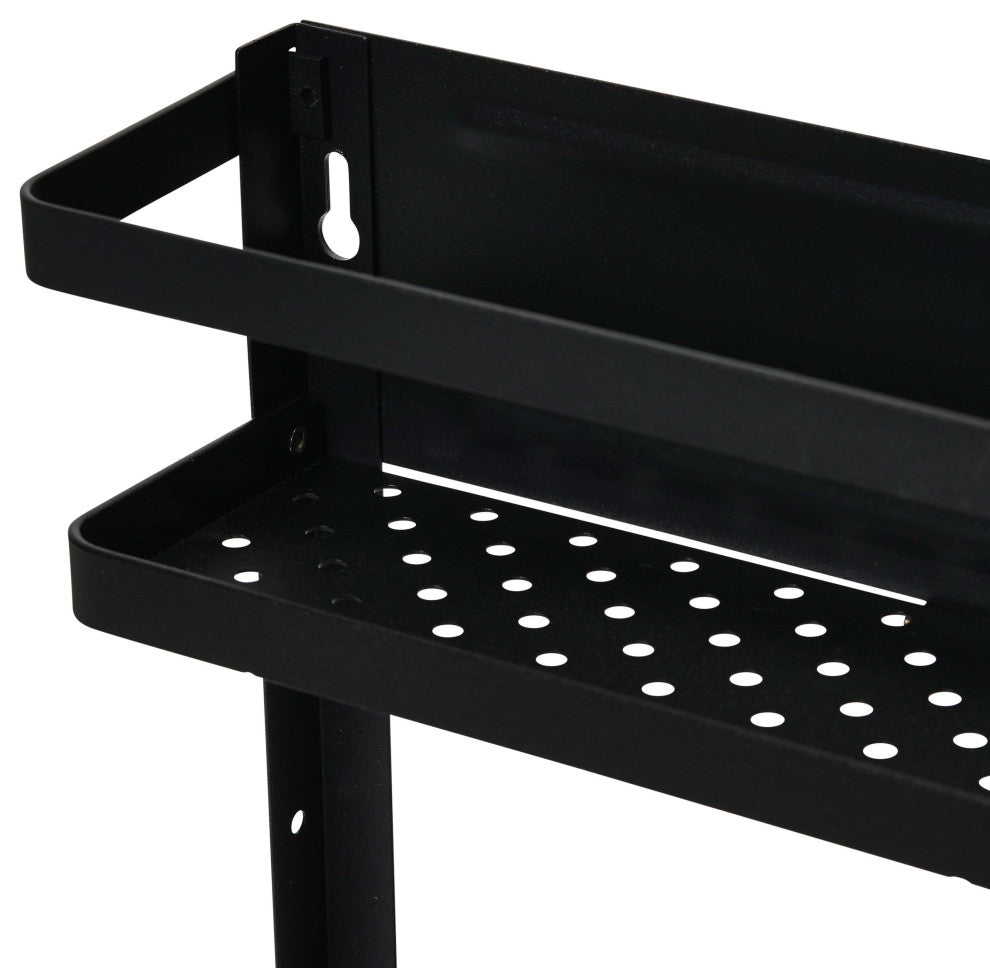 Metal Magnetic Organizer With Towel Rack, Black, Black