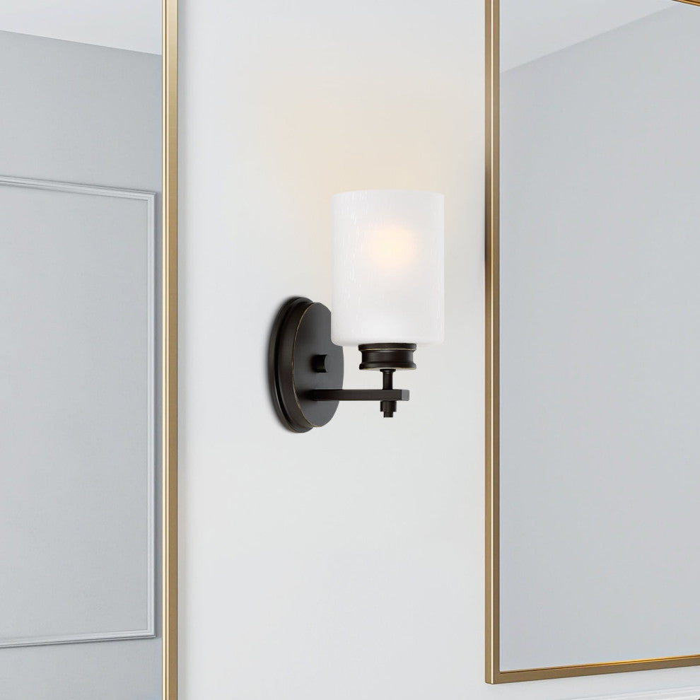 Kira Home Phoebe 8" Wall Sconce/ Light, Frosted Seeded Glass Shade, Oil-Rubbed