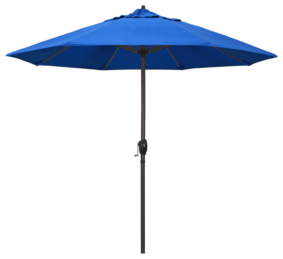 9' Bronze Auto-tilt Crank Lift Aluminum Umbrella, Olefin, Royal Blue
