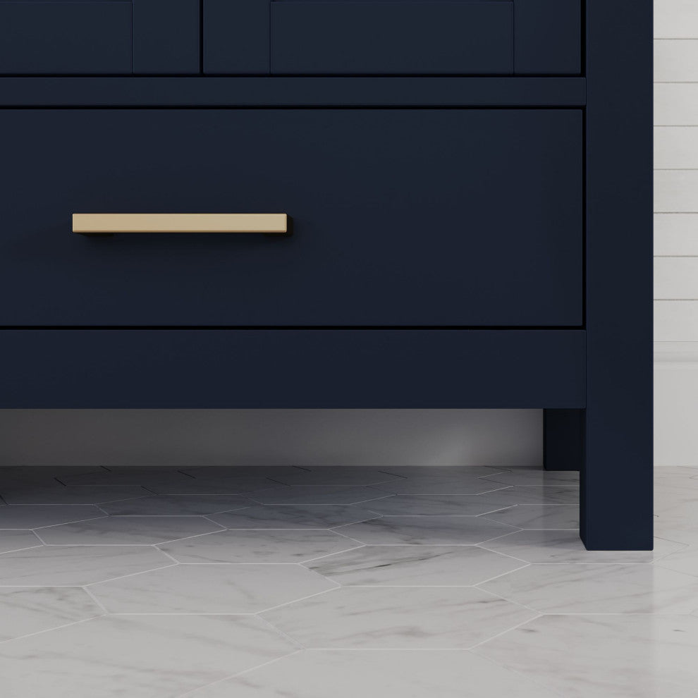 Preston Bath Vanity, Blue, 60", White Quartz Top, Double, Freestanding
