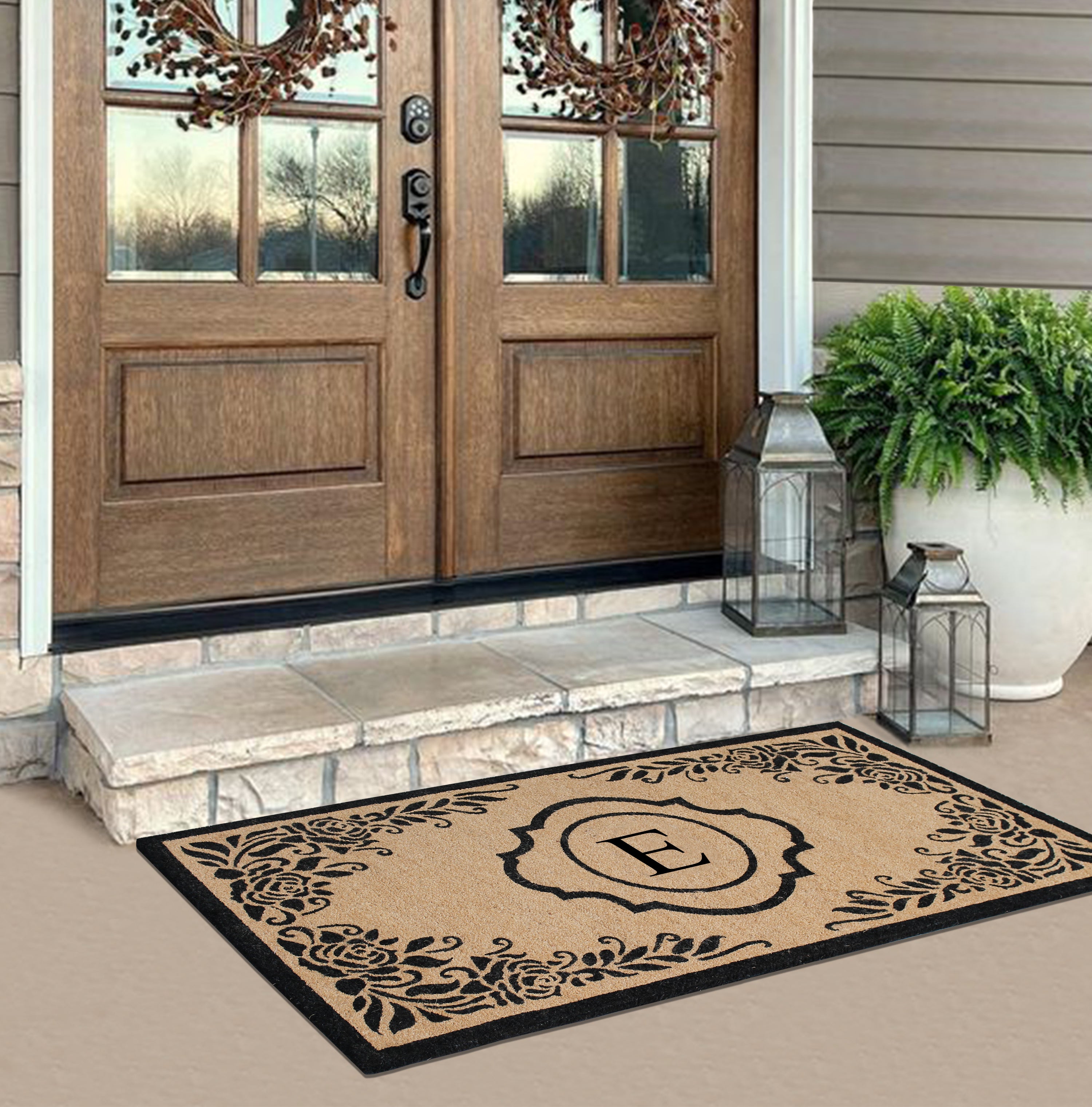 A1HC First Impression Hand Crafted Ella Entry Coir Monogrammed Double Doormat, E