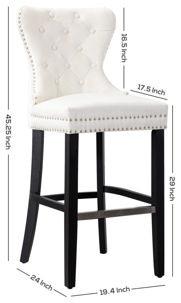 WestinTrends 2PC 29" Wingback Diamond Tufted Glam Velvet Bar Stool Set, Black, Velvet Navy Blue