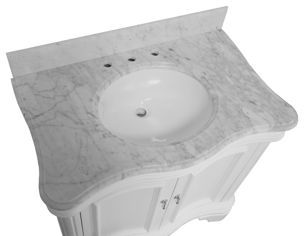 Katherine 36" Bath Vanity, White, Carrara Marble
