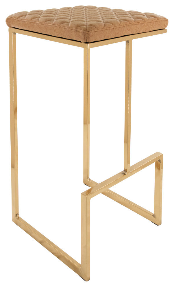 Quincy Leather Barstool Square Seats and Gold Metal Frame, Light Brown