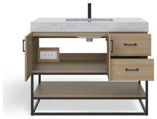 Bahia Bath Vanity, Oak, 42", Matte Black Hardware, Single, Freestanding