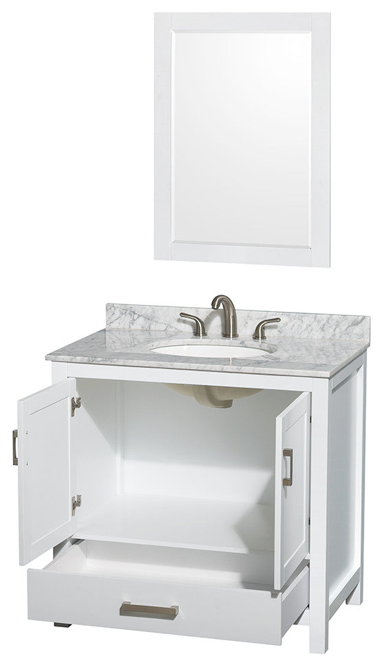 Wyndham WCS141436SWHCMUNOM24 White Bath Vanity with Carrera Marble Top