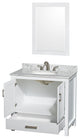 Wyndham WCS141436SWHCMUNOM24 White Bath Vanity with Carrera Marble Top