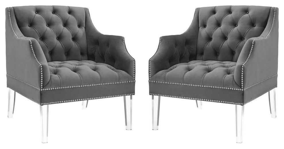 Proverbial Armchair Performance Velvet Set of 2-Gray