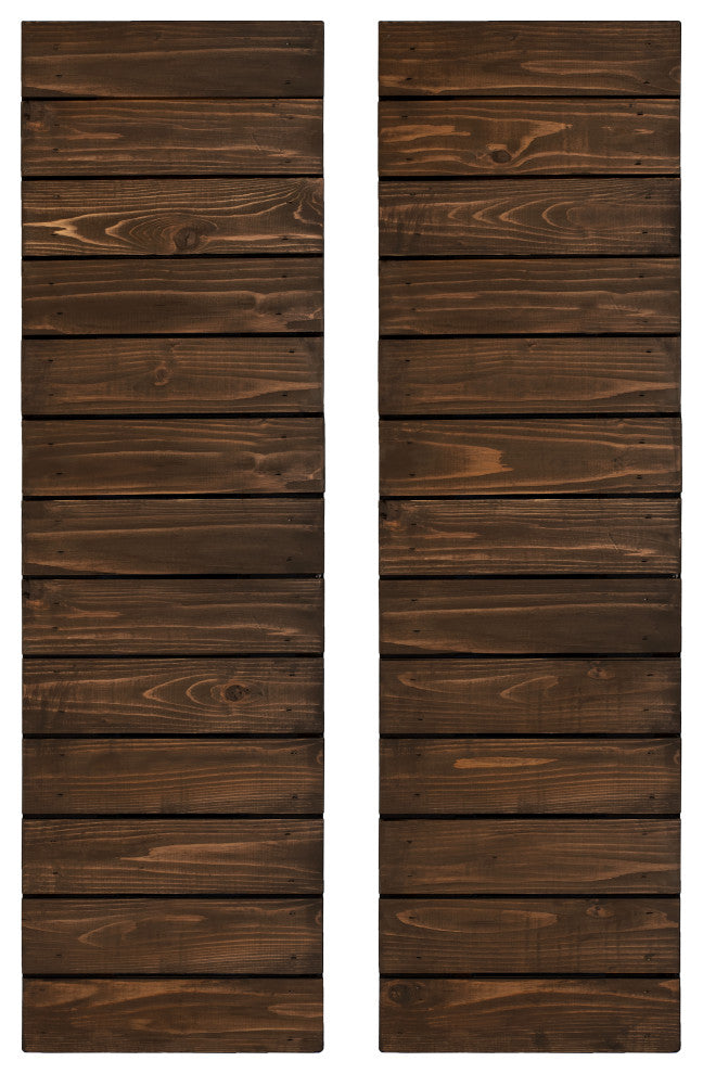 Horizontal Slat Board and Batten Exterior Shutters Pair, Coffee Brown, 54"