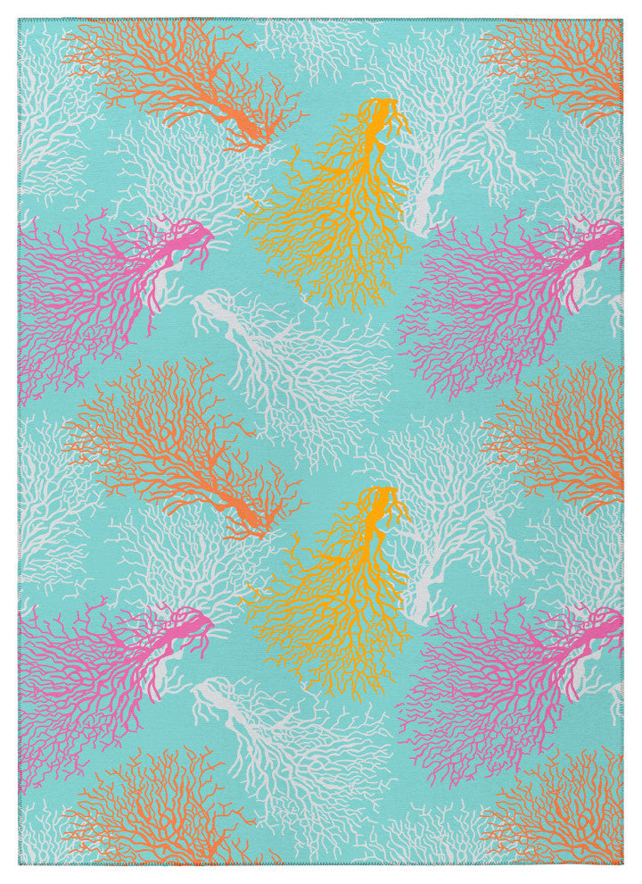 Indoor/Outdoor Seabreeze SZ3 Teal Machine Washable 3' x 5' Rug