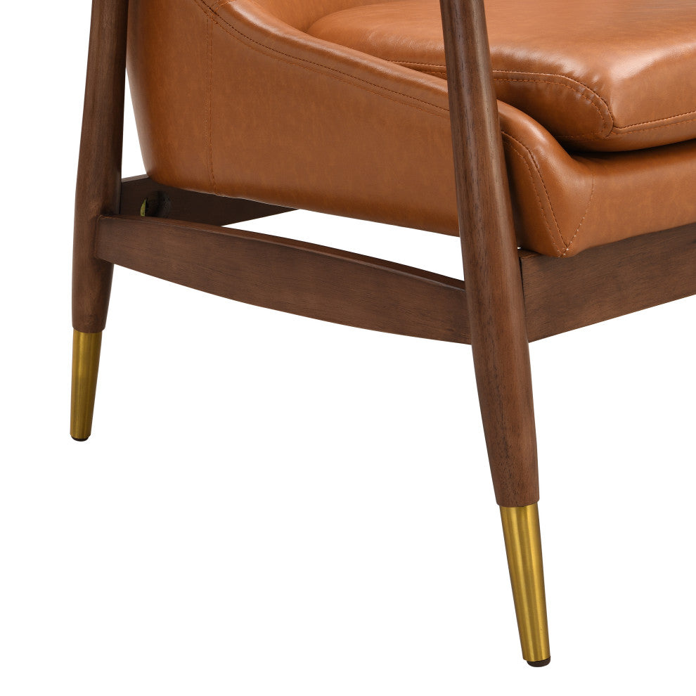 GDF Studio Mid-Century Modern Faux Leather Accent Chair, Solid Wood Frame, Brown, Single