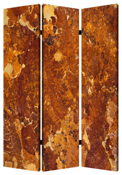 HomeRoots 1" x 48" x 72" Multi Color Wood Canvas Brown Marble Screen