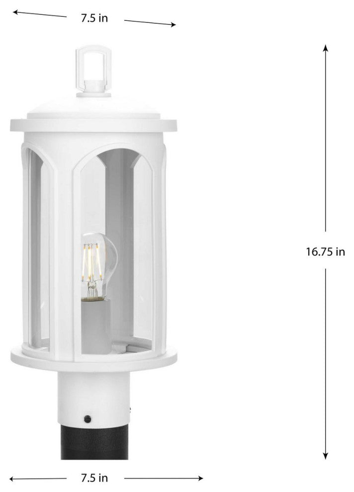 Gables Collection One-Light Coastal Satin White Clear Glass Outdoor Post Light