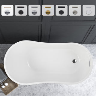 55" Freestanding Acrylic Bathtub, White/Integrated Overflow