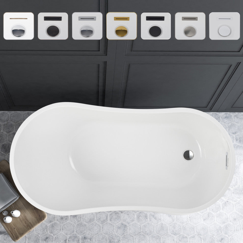55" Freestanding Acrylic Bathtub, White/Integrated Overflow