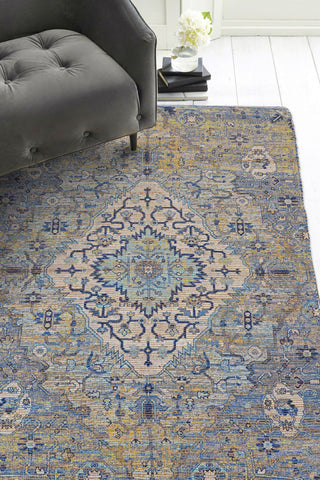 Morris Blue/Yellow Gramercy Distressed Moroccan Accent Rug, 5' X 7'