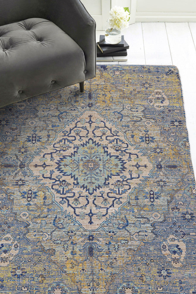Morris Blue/Yellow Gramercy Distressed Moroccan Accent Rug, 5' X 7'