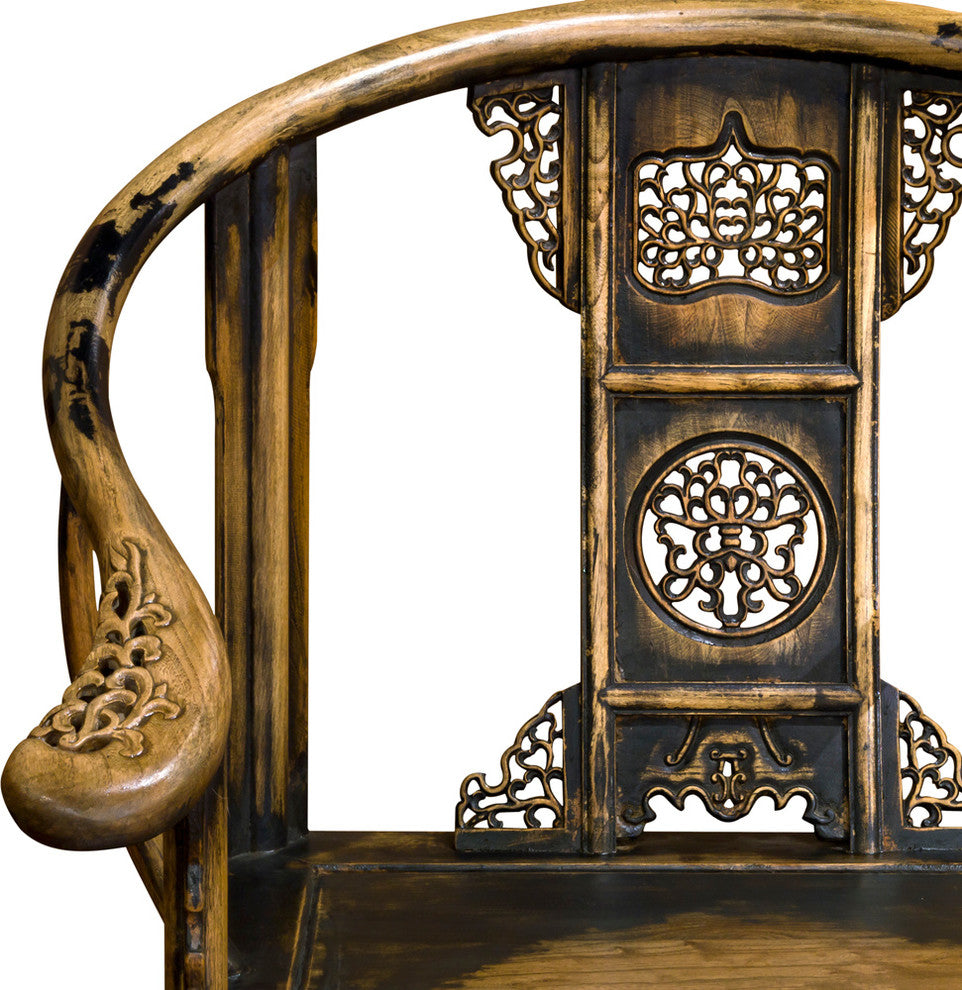 Distressed Elmwood Ming Imperial Palace Arm Chair