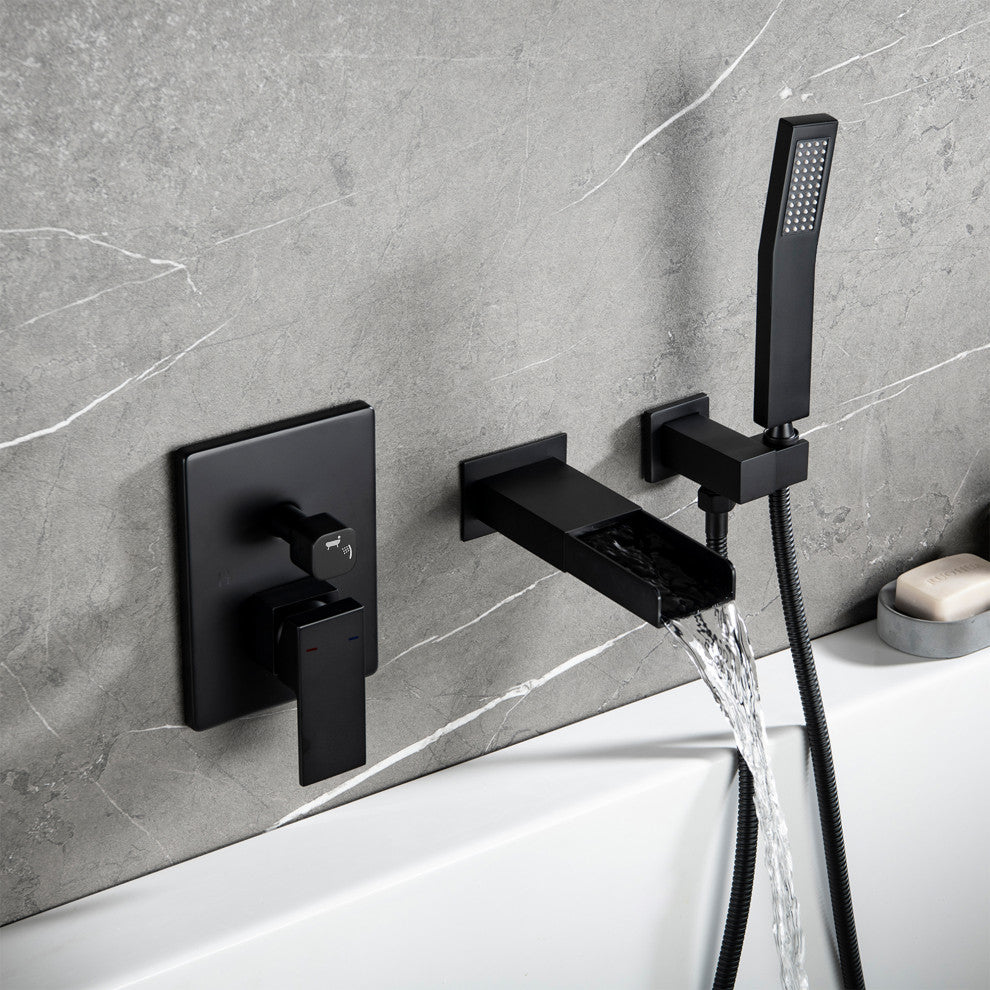 Wellfor Handheld Combo Set, Waterfall Tub Spout and Valve, Matte Black