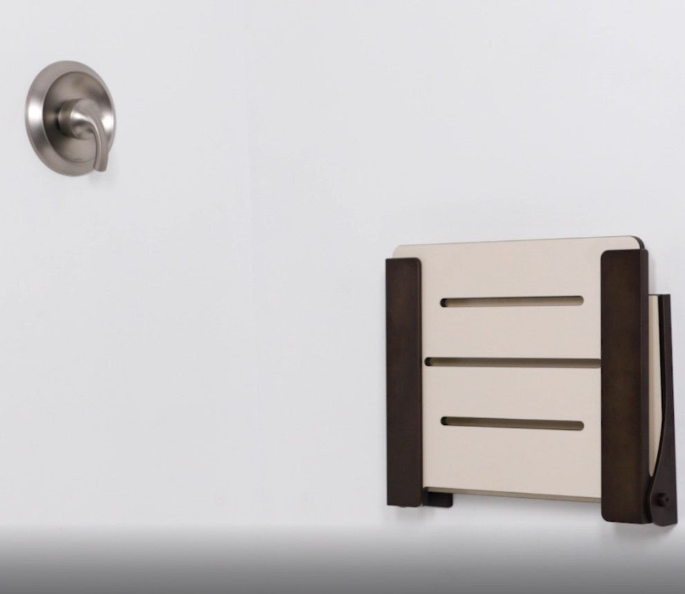 Silhouette Folding Wall Mount Shower Bench Seat, Almond Seat, Bronze Frame
