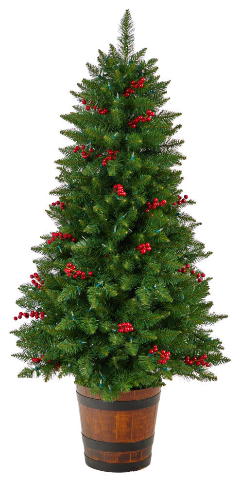 5' Colorado Aspen Pre-Lit Faux Xmas Tree W/Lights, Bendable Branches & Berries
