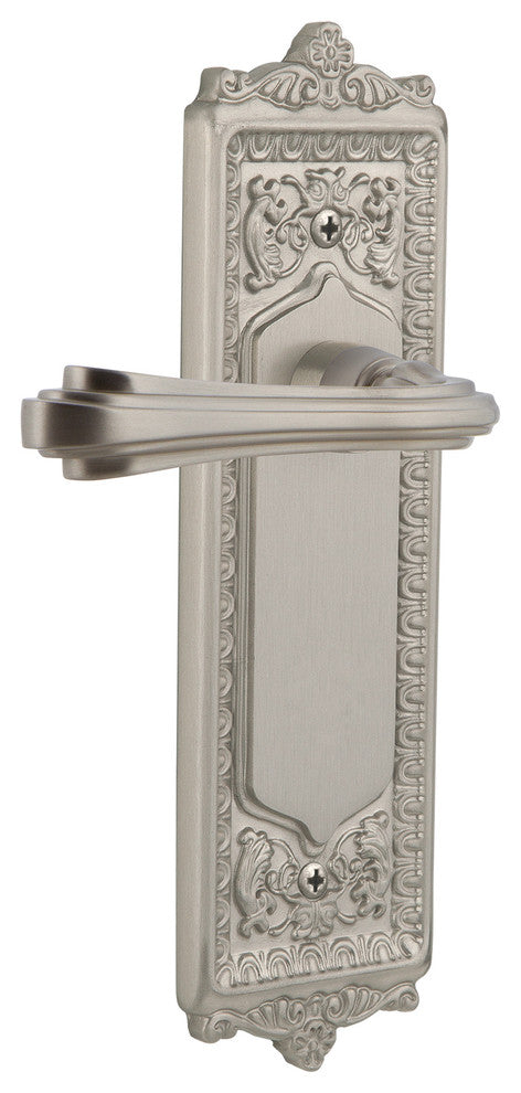 Egg & Dart Plate With Fleur Lever, Satin Nickel, Left-Handed