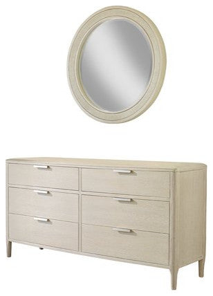 Pearl 6-Drawer Dresser and Woven Round Mirror Combo