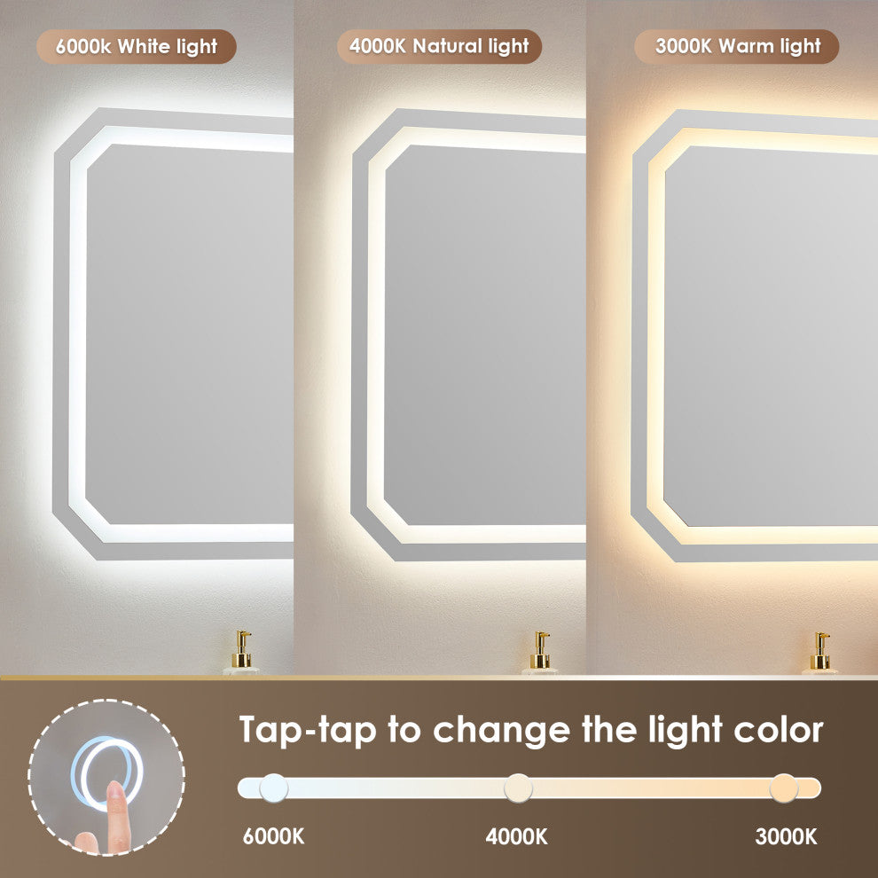 Luma Octogan Frameless LED Bathroom Vanity Mirror, 24"