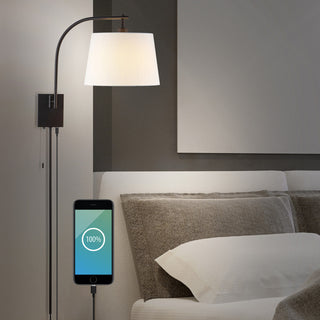 22.5" Plug-In/Hardwired Iron LED Swing Arm Wall Sconce Pull-Chain,USB,Bronze