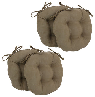 16" Solid Micro Suede Round Tufted Chair Cushions, Set of 4, Java