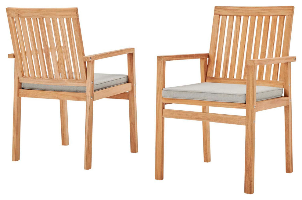 Side Dining Chair Armchair, Set of 2, Wood, Brown Natural Taupe Gray, Outdoor