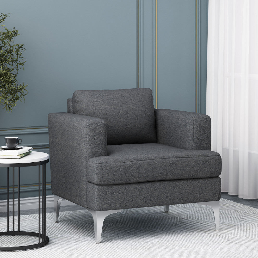 Vue Modern Fabric Upholstered Club Chair, Charcoal/Silver