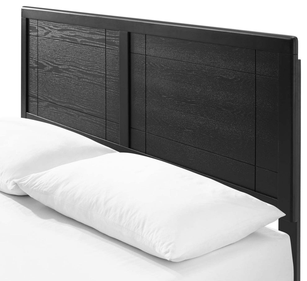 Platform Bed Frame, King Size, Wood, Black, Modern Mid-Century, Bedroom Master