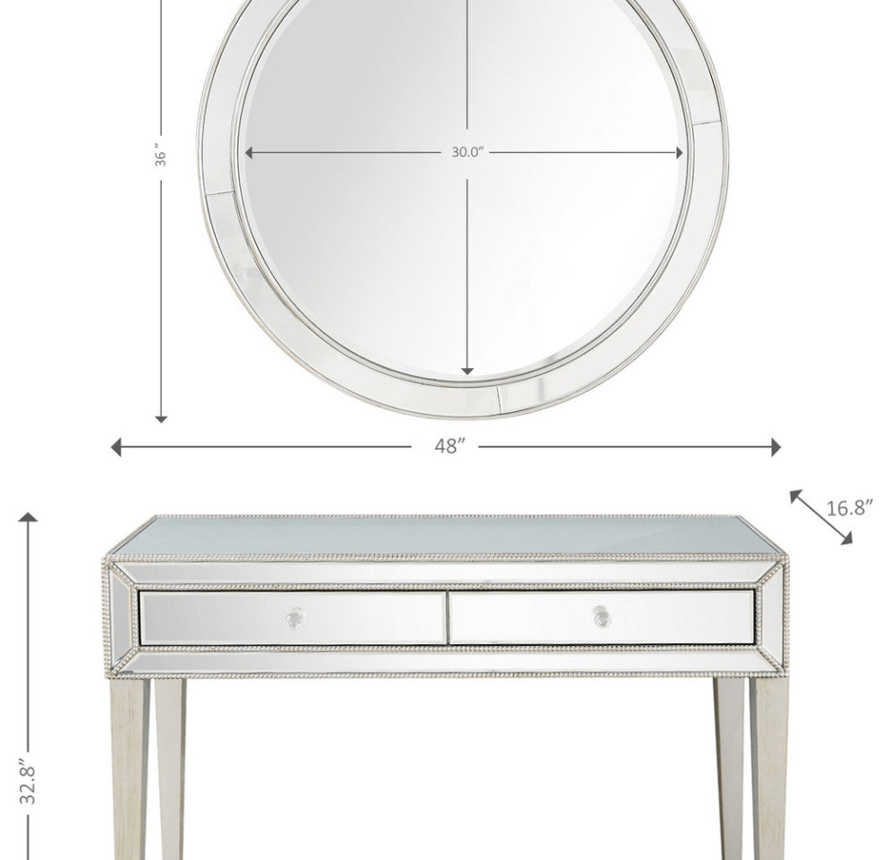 Silver Beaded Mirror and Console Table