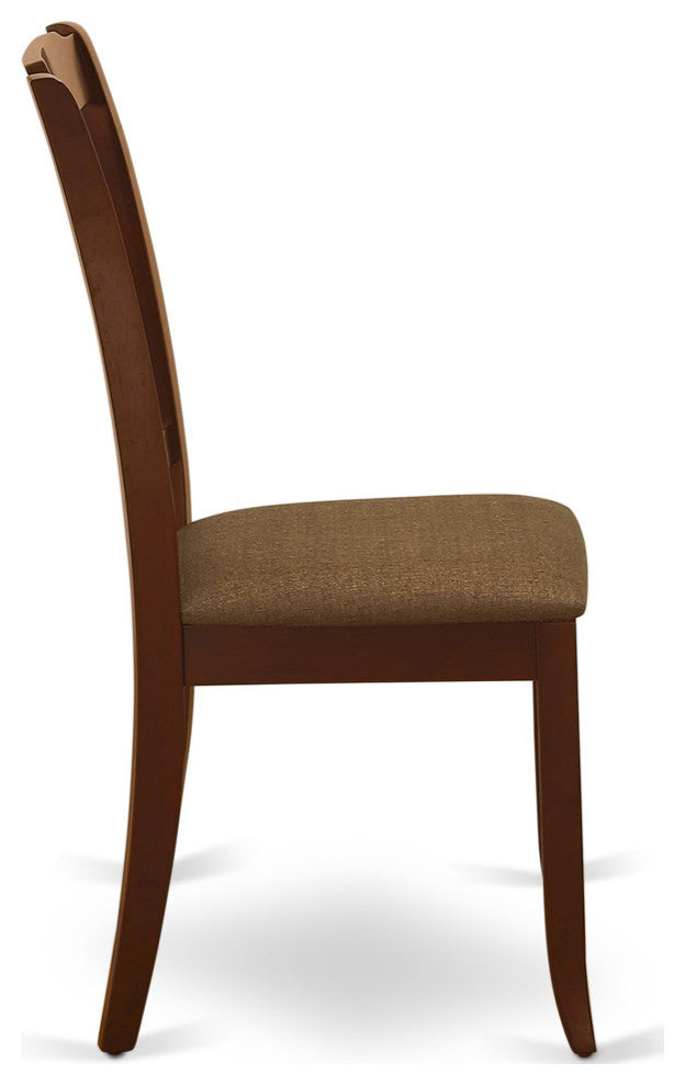 3Pc Dinette Set, Rounded Table, Two Linen Seat Chairs, Mahogany Finish
