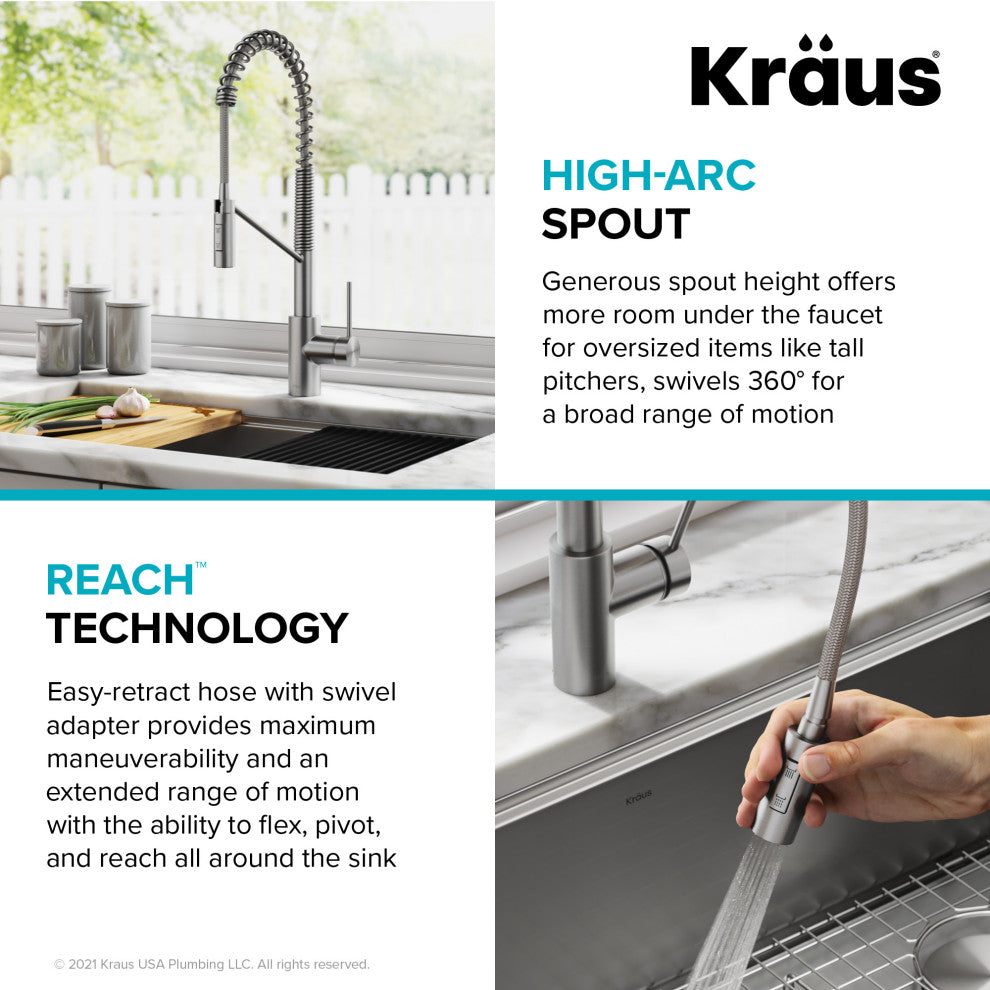 Oletto Commercial Pull-Down 1-Hole Kitchen Faucet, SFS Steel