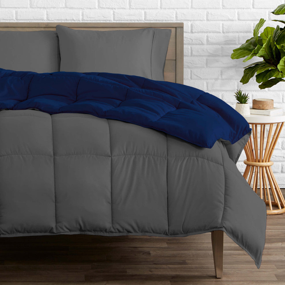 Bare Home Reversible Bed-in-a-Bag, Dark Blue/Gray, Gray, Queen