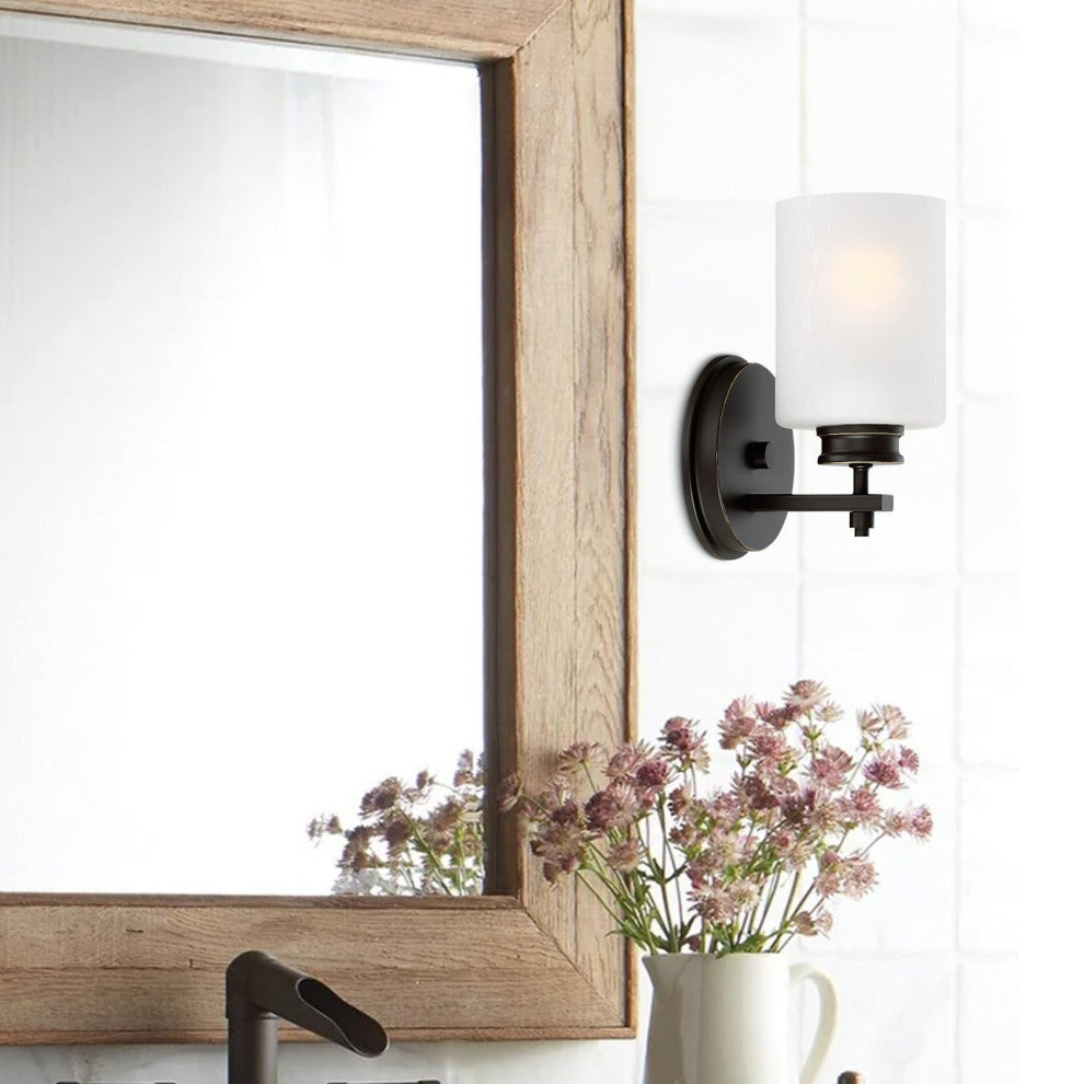 Kira Home Phoebe 8" Wall Sconce/ Light, Frosted Seeded Glass Shade, Oil-Rubbed