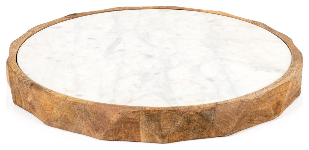 Carmelo 15" Round Marble and Wood Serving Board