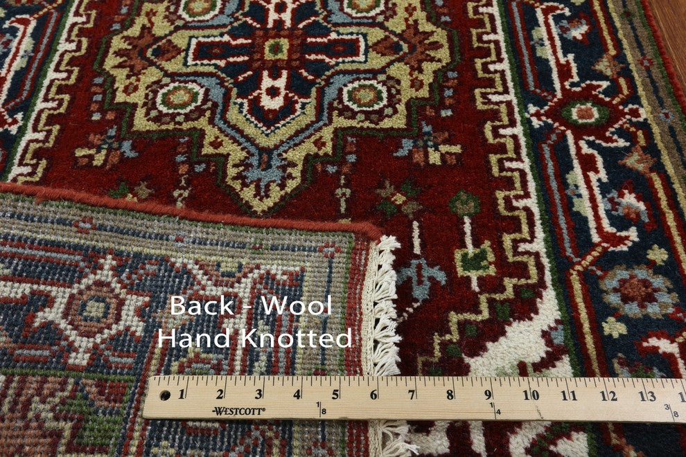 Red & Blue Oriental Runner 3'x20' Heriz Serapi Hand Knotted Wool Rug H9218