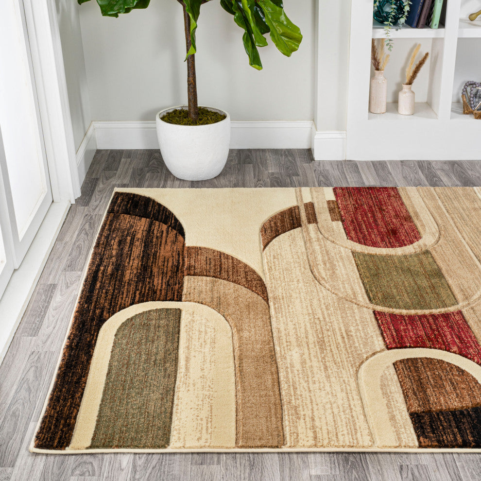 Tamara Retro Abstract Arches Cream/Brown/Red 3 ft. x 5 ft. Area Rug