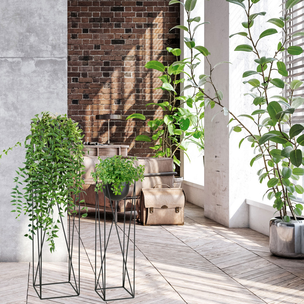 2 Piece Tall Plant Pots and Stand