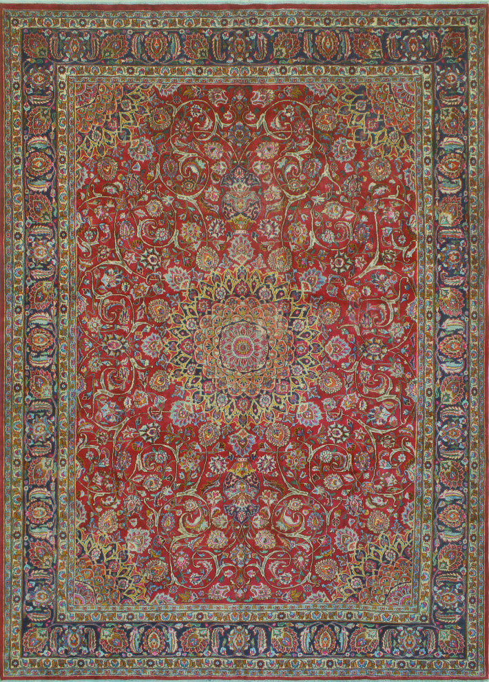 Fine Vintage Distressed Coby Red/Navy Rug, 9'6 x 13'4