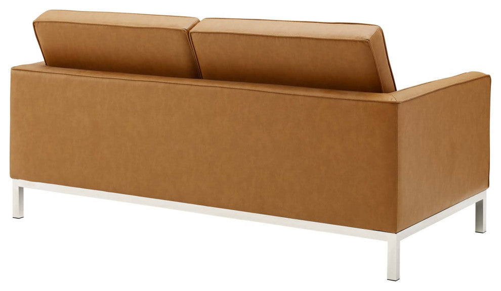 Loft Tufted Upholstered Faux Leather Sofa and Loveseat Set Silver Tan