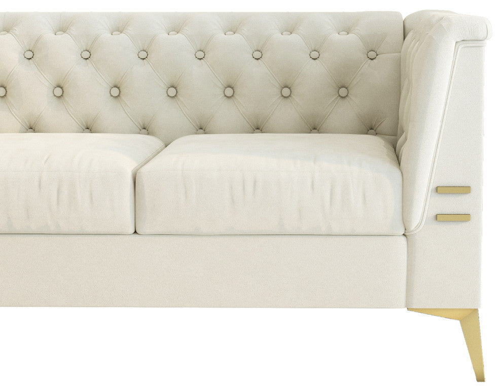 82.7'' Chesterfield Velvet Square Arm Sofa with Gold Leg, Beige