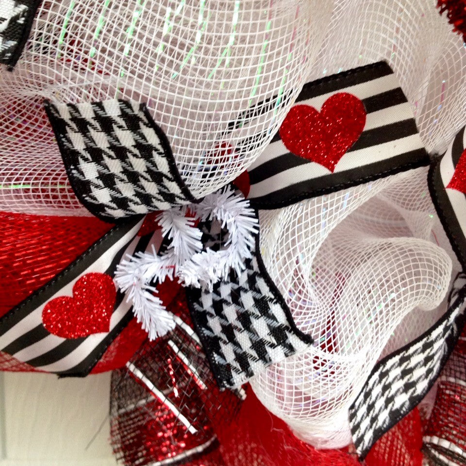 Glittering Red Valentine Heart Deco Mesh Wreath